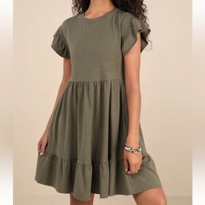 Sweetest Style Olive Green Tiered Babydoll Dress